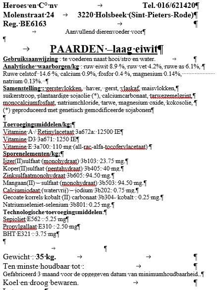 Afbeelding van Paardenmengeling laag eiwit - eigen productie - 35 kg